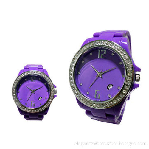 Plastic fashionable watches with stones